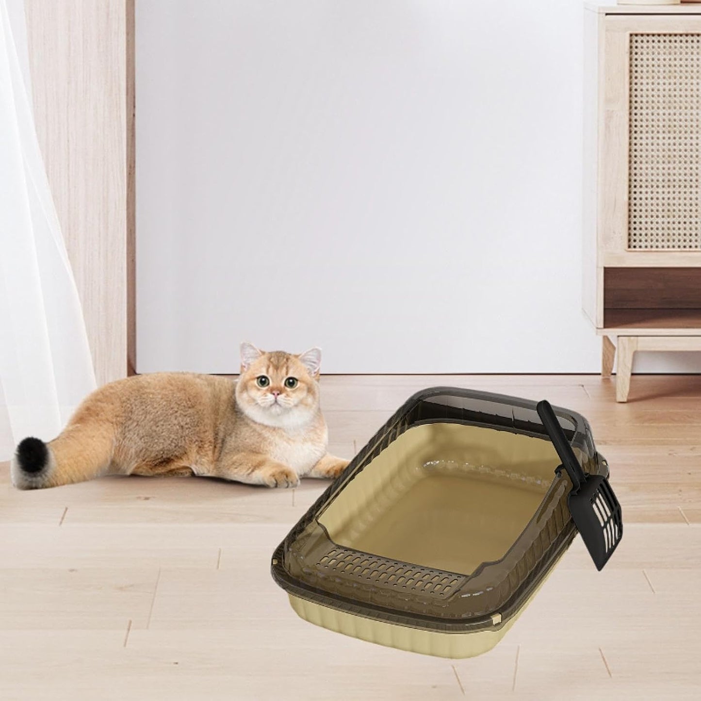 Open Top Cat Litter Box,Kitten Toilet,with High Side,Large Open Top Pet Litter Tray,for Small Medium Large Cats Small Animals, Light Yellow