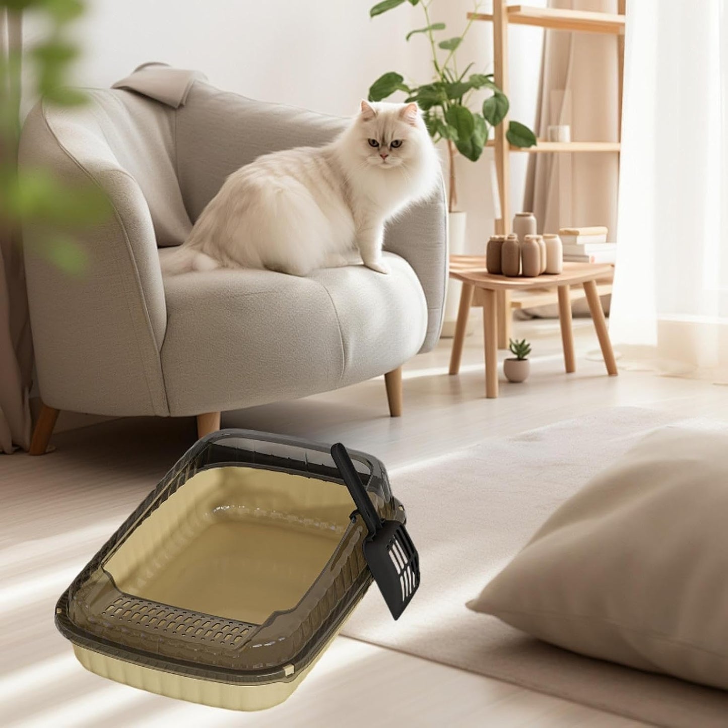 Open Top Cat Litter Box,Kitten Toilet,with High Side,Large Open Top Pet Litter Tray,for Small Medium Large Cats Small Animals, Light Yellow