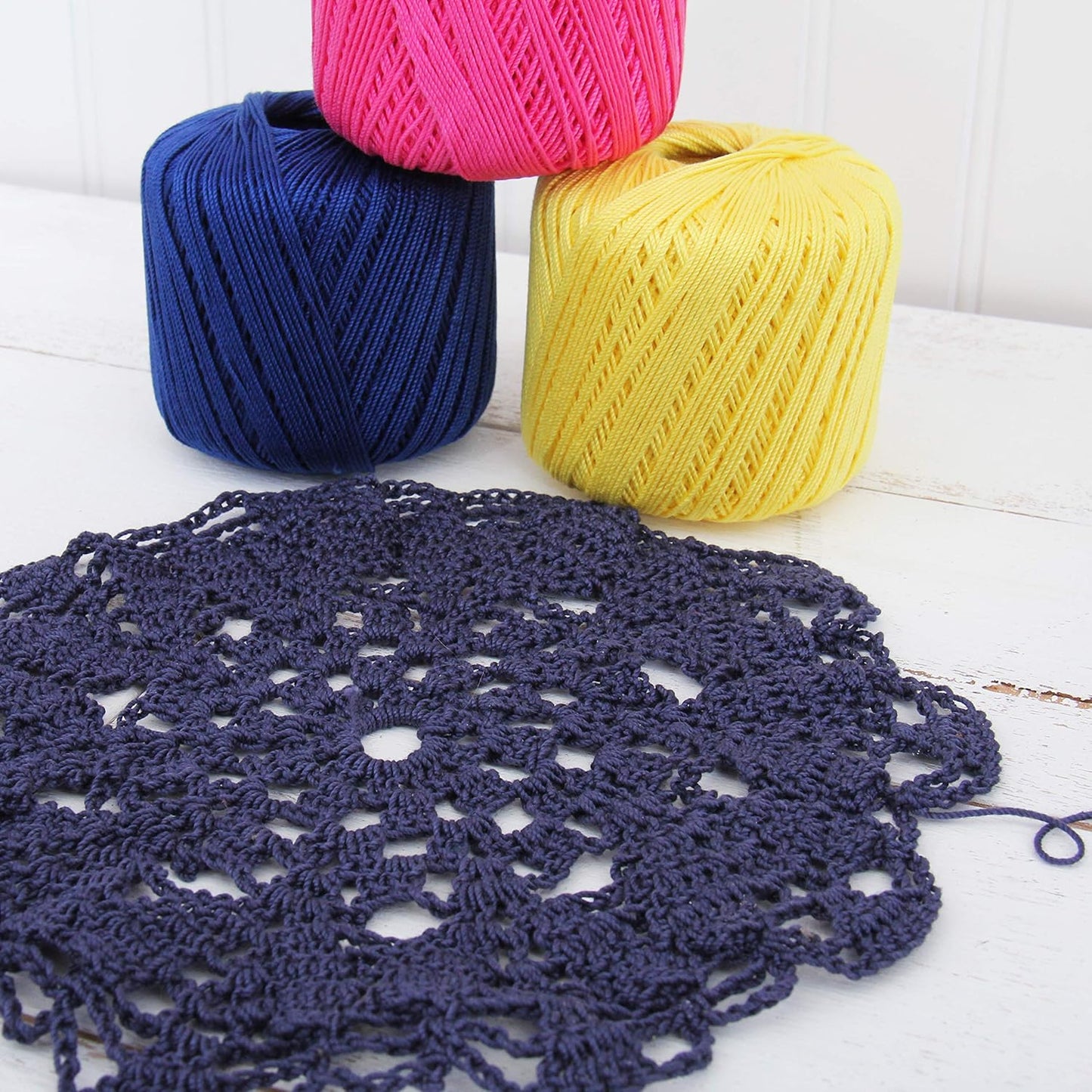 100% Cotton Crochet Thread Size 3, Yellow 43 | Soft pure cotton crochet thread for lace, doilies, amigurumi and crafts. Smooth finish with crisp stitch definition.