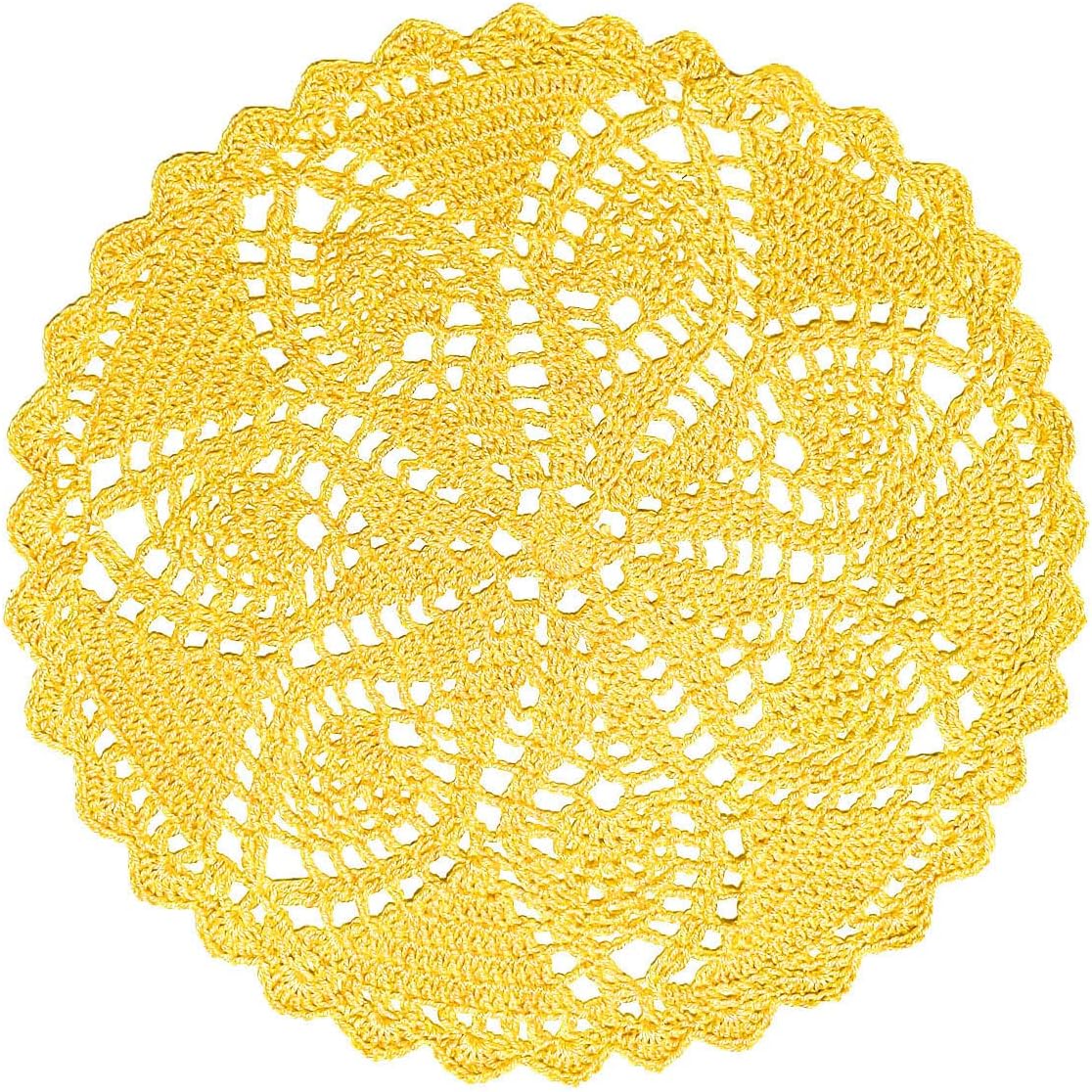 11 inches to 12 inches Round Lace Placemats Table Doilies Round Handmade Crochet Doily Kitchen Cup Mug Mats for Mother's Day Anniversary,Yellow,1 PC