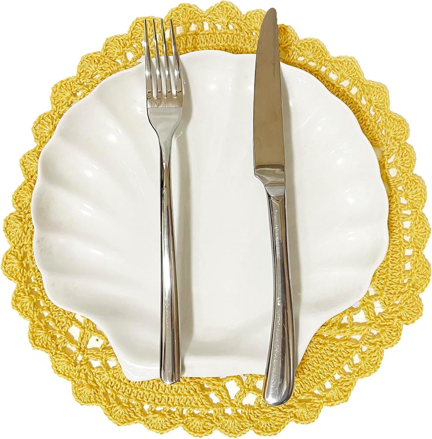 11 inches to 12 inches Round Lace Placemats Table Doilies Round Handmade Crochet Doily Kitchen Cup Mug Mats for Mother's Day Anniversary,Yellow,1 PC