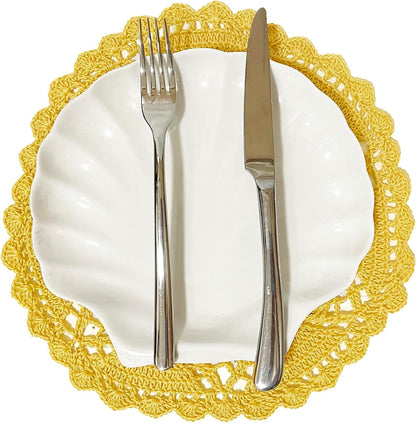 11 inches to 12 inches Round Lace Placemats Table Doilies Round Handmade Crochet Doily Kitchen Cup Mug Mats for Mother's Day Anniversary,Yellow,1 PC