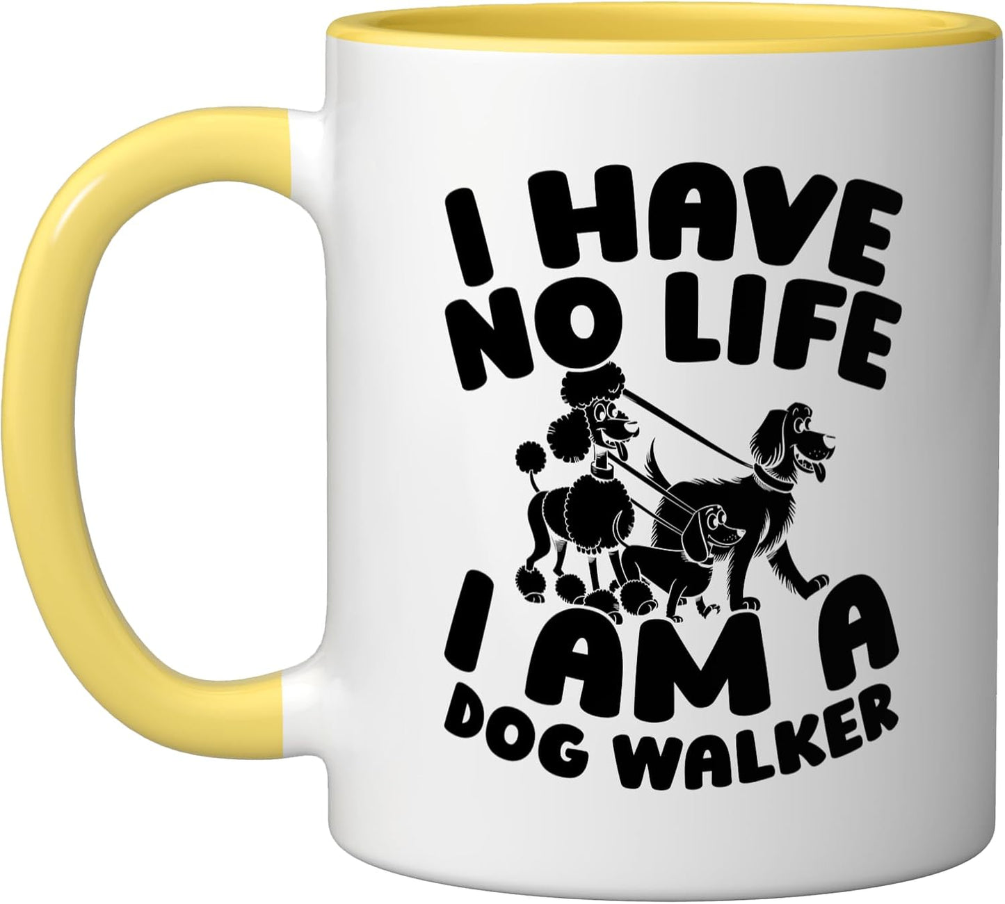 Pet Care Exercise - Walking Dog Walker Ceramic Mug, Yellow/White