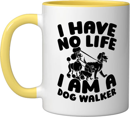 Pet Care Exercise - Walking Dog Walker Ceramic Mug, Yellow/White
