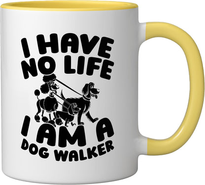 Pet Care Exercise - Walking Dog Walker Ceramic Mug, Yellow/White