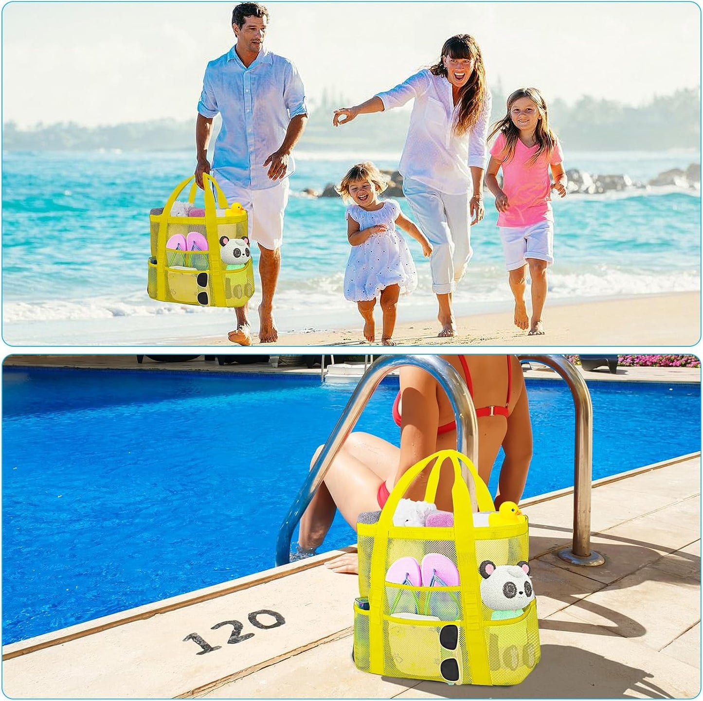 Mesh Beach Bags for Women - Plus Waterproof Sandproof Tote Bag