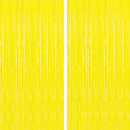 2PC Yellow Backdrop Curtain for Birthday Party Decorations, Yellow Streamers Fringe Backdrop Birthday Decorations, Foil Fringe Curtains Party Decorations