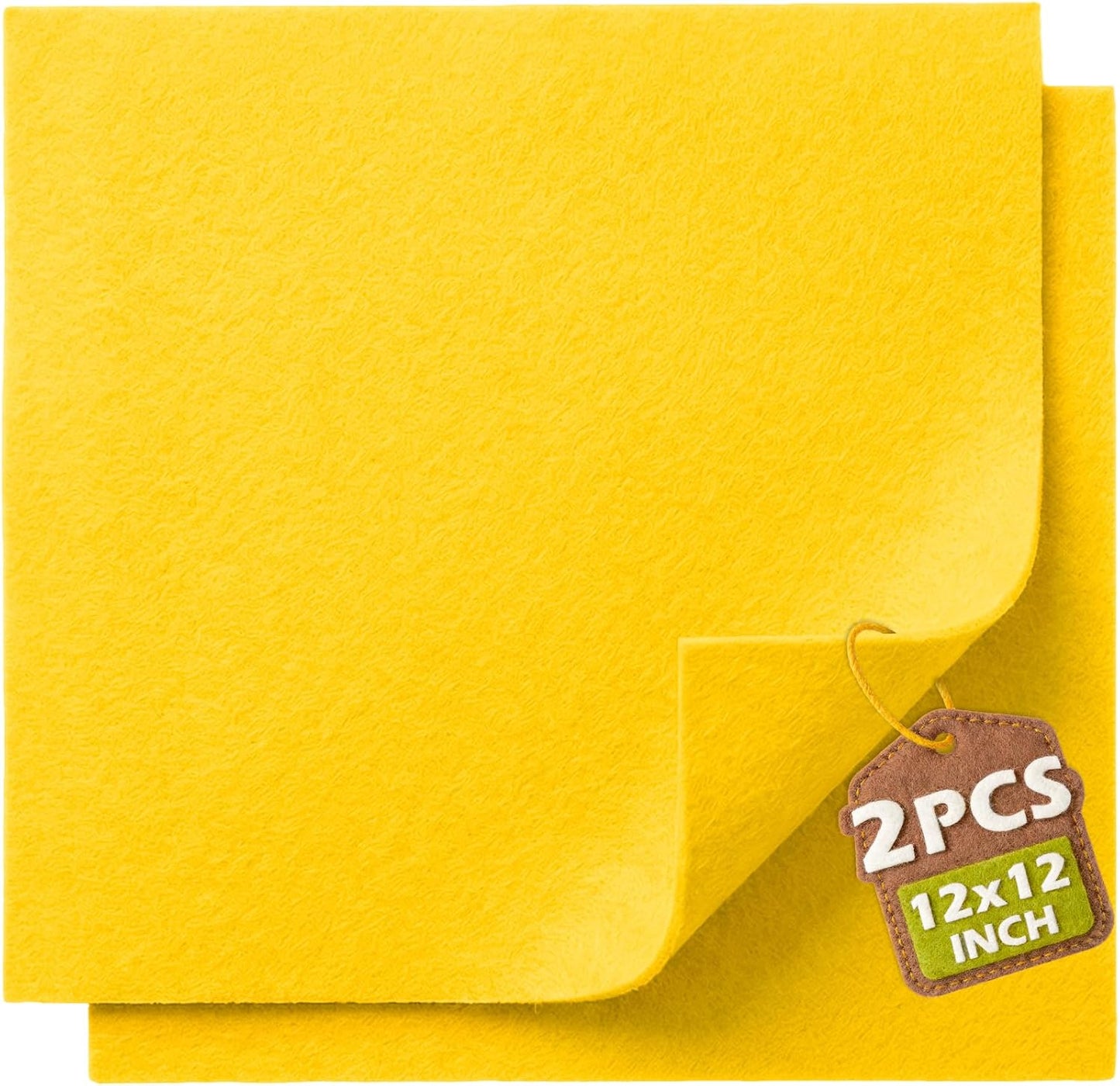 Gold Yellow Soft Felt Sheets for Crafts, 12" x 12", 1.6mm Thick, 2 Pcs | Premium Felt Fabric for Sewing, Handmade Crafts, DIY Projects, School & Home Art Supplies