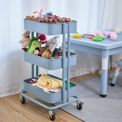 3 Tier Rolling Cart Metal Heavy Duty Utility Cart with Silent Caster Lockable Wheel Multi-Functional Organization Carts Storage Trolley with Mesh Shelves for Office Kitchen Living Room Yellow