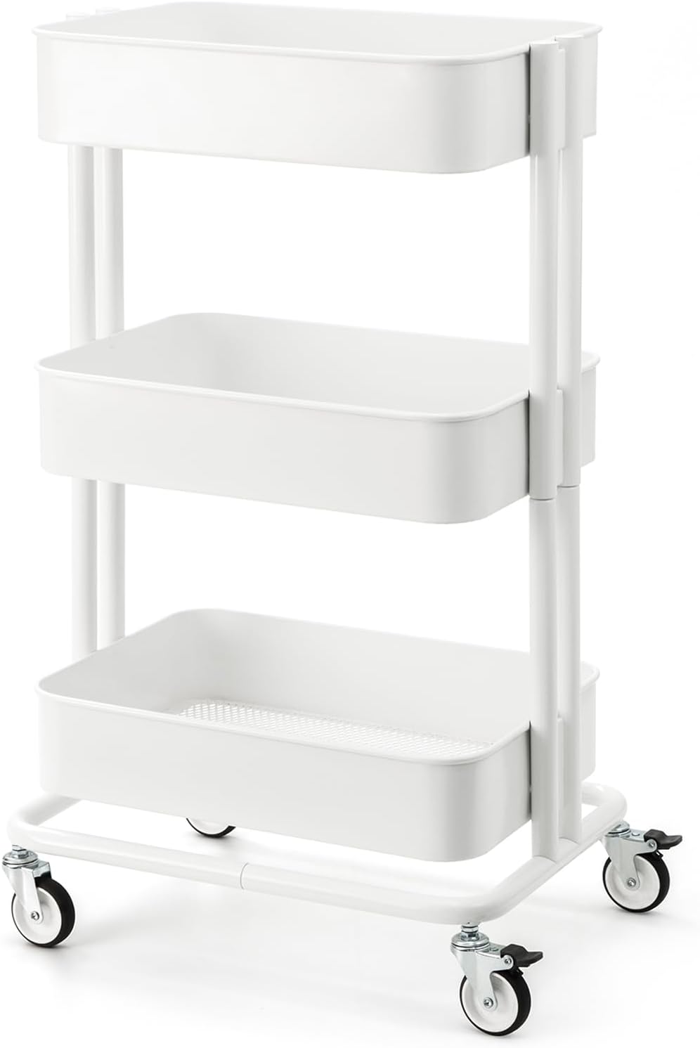 3 Tier Rolling Cart Metal Heavy Duty Utility Cart with Silent Caster Lockable Wheel Multi-Functional Organization Carts Storage Trolley with Mesh Shelves for Office Kitchen Living Room Yellow
