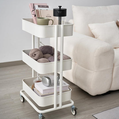 3 Tier Rolling Cart Metal Heavy Duty Utility Cart with Silent Caster Lockable Wheel Multi-Functional Organization Carts Storage Trolley with Mesh Shelves for Office Kitchen Living Room Yellow