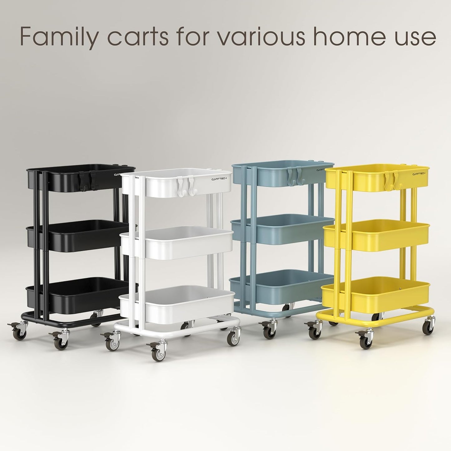 3 Tier Rolling Cart Metal Heavy Duty Utility Cart with Silent Caster Lockable Wheel Multi-Functional Organization Carts Storage Trolley with Mesh Shelves for Office Kitchen Living Room Yellow