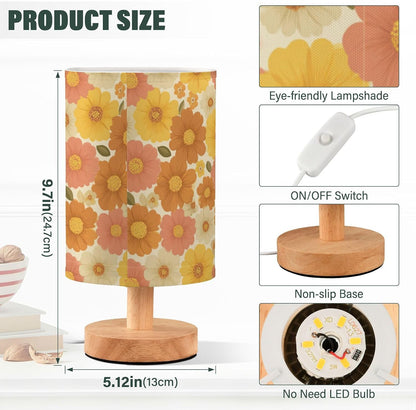 Bedside Table Lamp Retro Groovy Floral Yellow (9) Kids Nightstand Lamp Night Light Fabric Shade for Bedroom Living Room Home