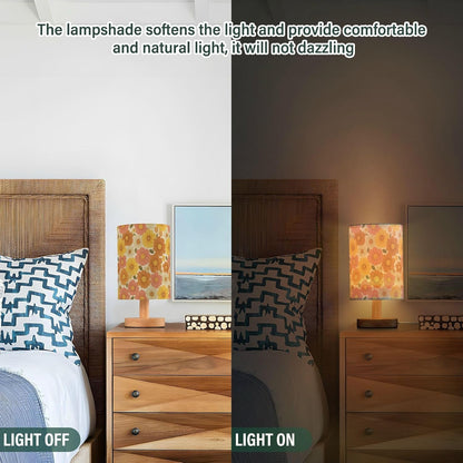 Bedside Table Lamp Retro Groovy Floral Yellow (9) Kids Nightstand Lamp Night Light Fabric Shade for Bedroom Living Room Home