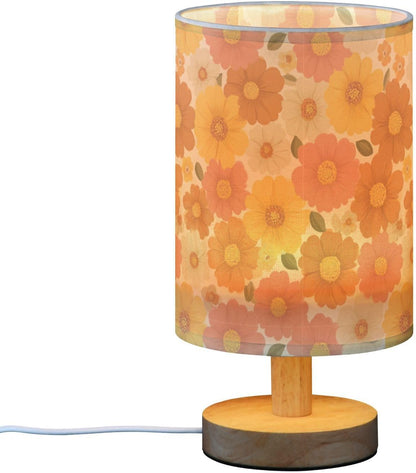 Bedside Table Lamp Retro Groovy Floral Yellow (9) Kids Nightstand Lamp Night Light Fabric Shade for Bedroom Living Room Home