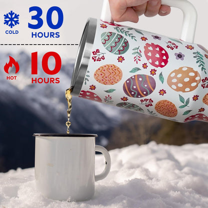 Floral Lemon Tumbler with Handle and Straw Lid 40 oz,Cute Spring Summer Gift for Women Men Friends Boho Flowers Vacuum Insulated Leak Proof Stainless Steel Coffee Cup Mug