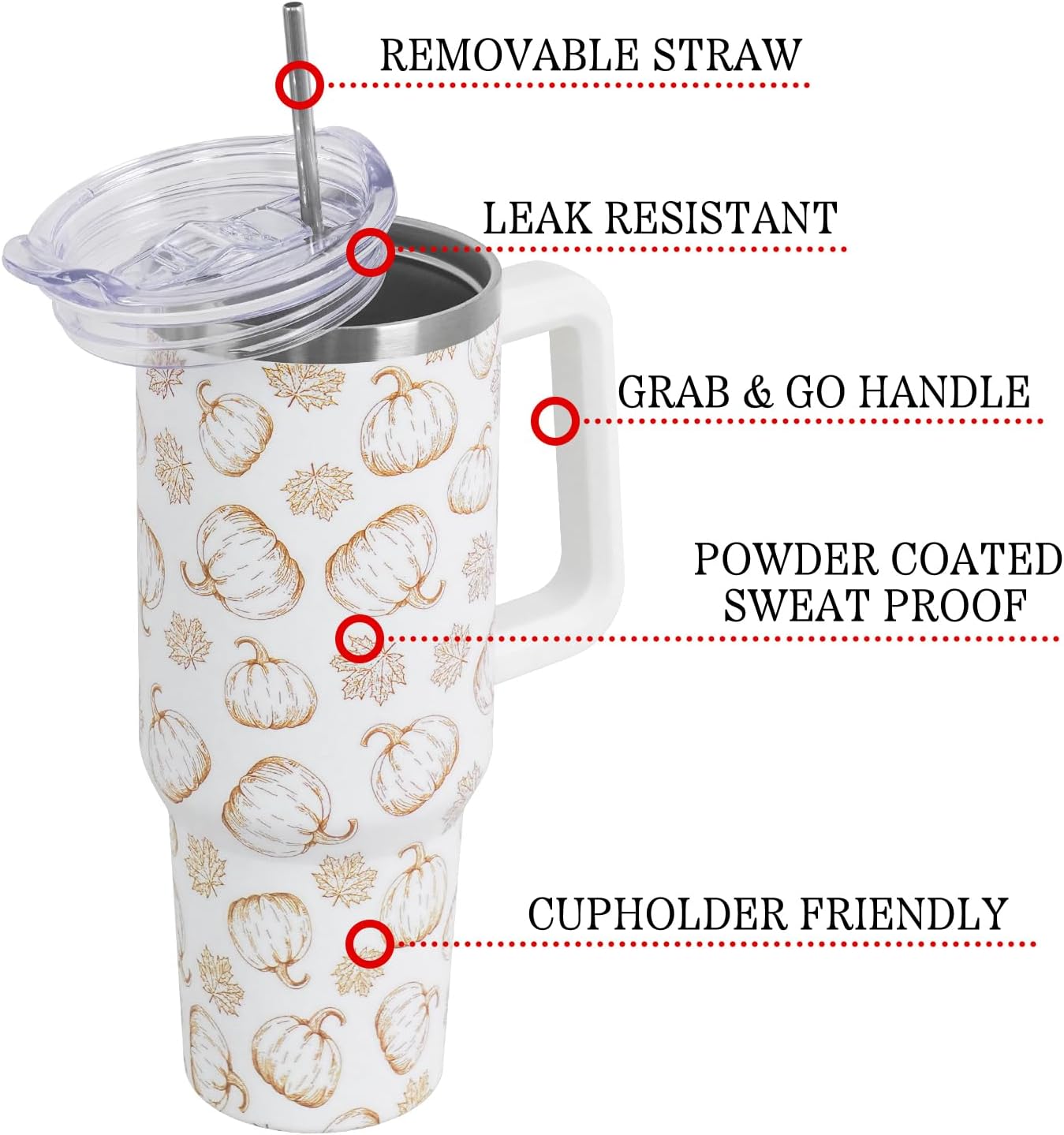 Floral Lemon Tumbler with Handle and Straw Lid 40 oz,Cute Spring Summer Gift for Women Men Friends Boho Flowers Vacuum Insulated Leak Proof Stainless Steel Coffee Cup Mug