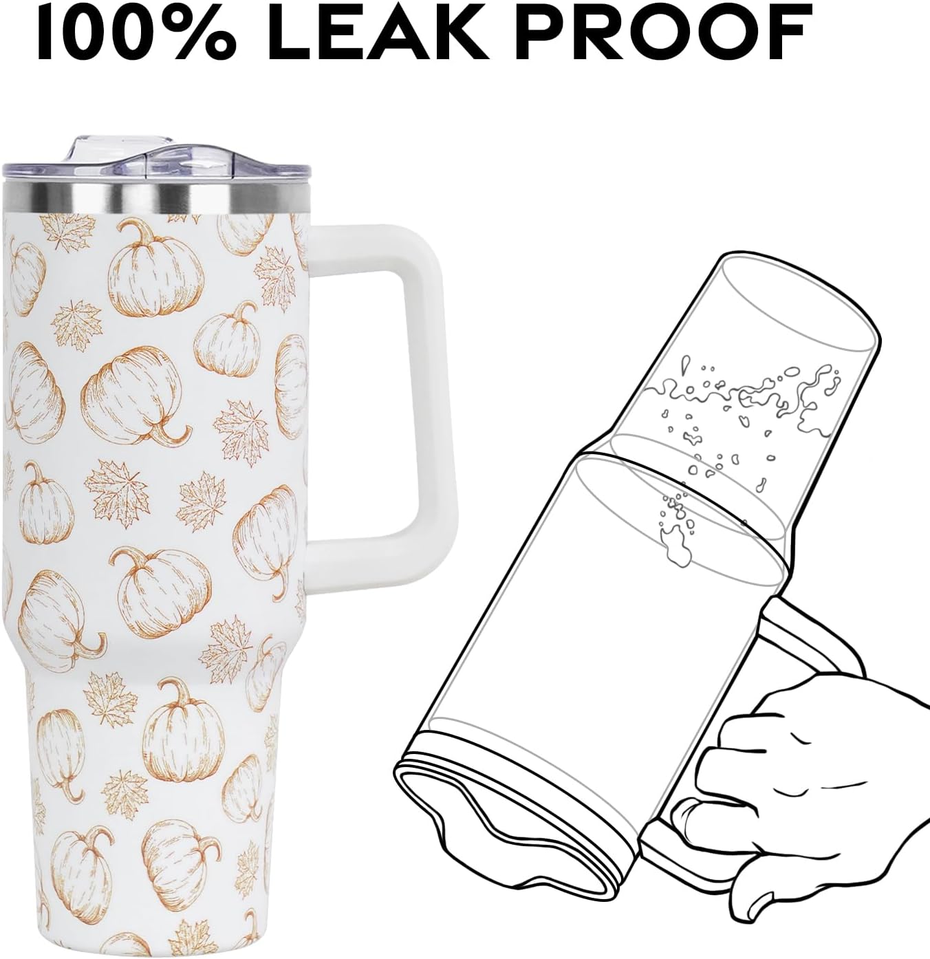 Floral Lemon Tumbler with Handle and Straw Lid 40 oz,Cute Spring Summer Gift for Women Men Friends Boho Flowers Vacuum Insulated Leak Proof Stainless Steel Coffee Cup Mug
