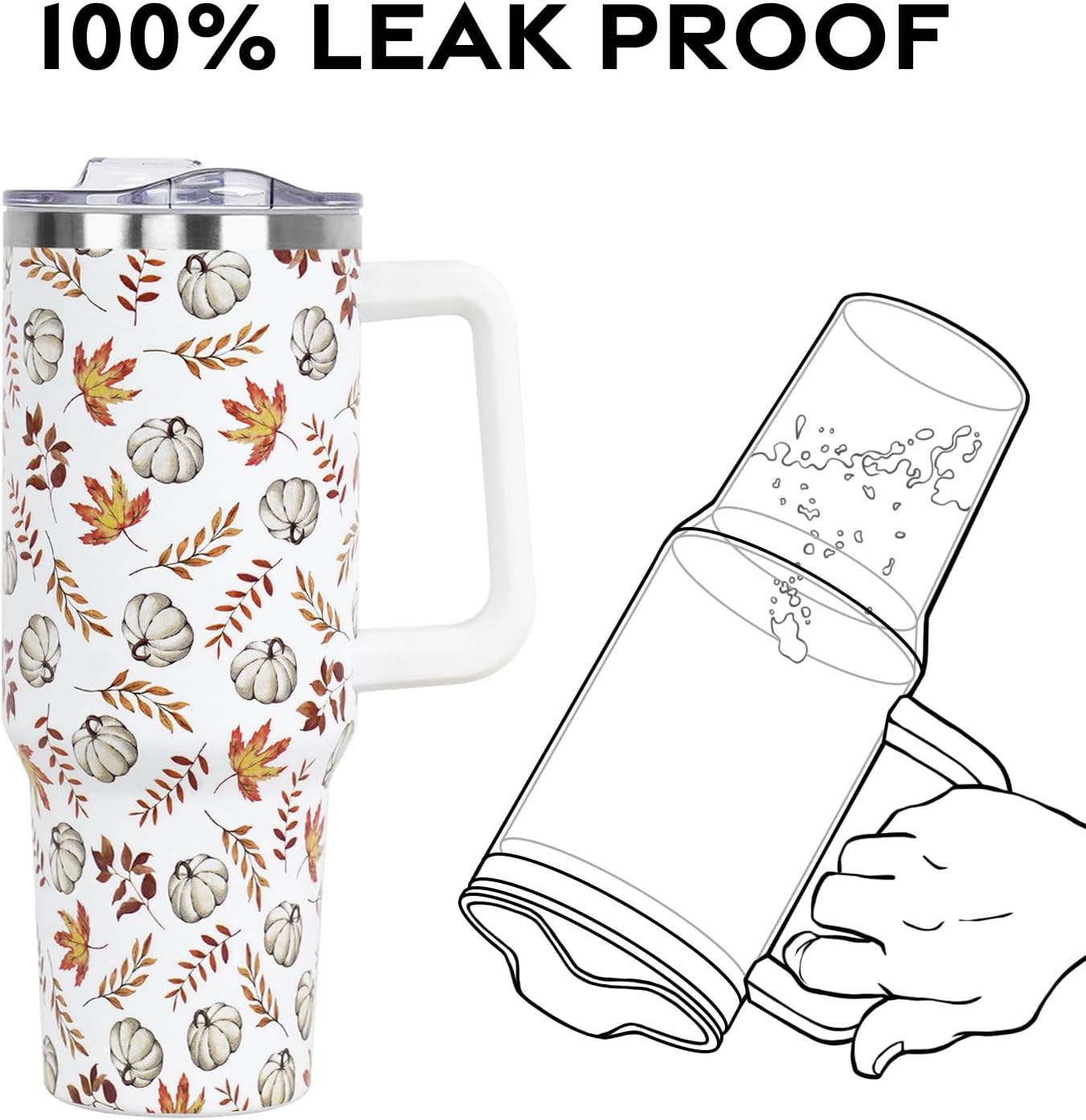 Floral Lemon Tumbler with Handle and Straw Lid 40 oz,Cute Spring Summer Gift for Women Men Friends Boho Flowers Vacuum Insulated Leak Proof Stainless Steel Coffee Cup Mug