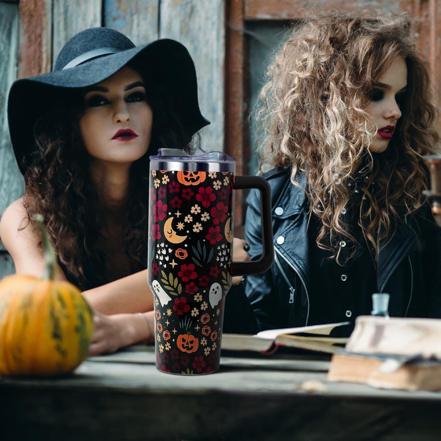 Floral Lemon Tumbler with Handle and Straw Lid 40 oz,Cute Spring Summer Gift for Women Men Friends Boho Flowers Vacuum Insulated Leak Proof Stainless Steel Coffee Cup Mug