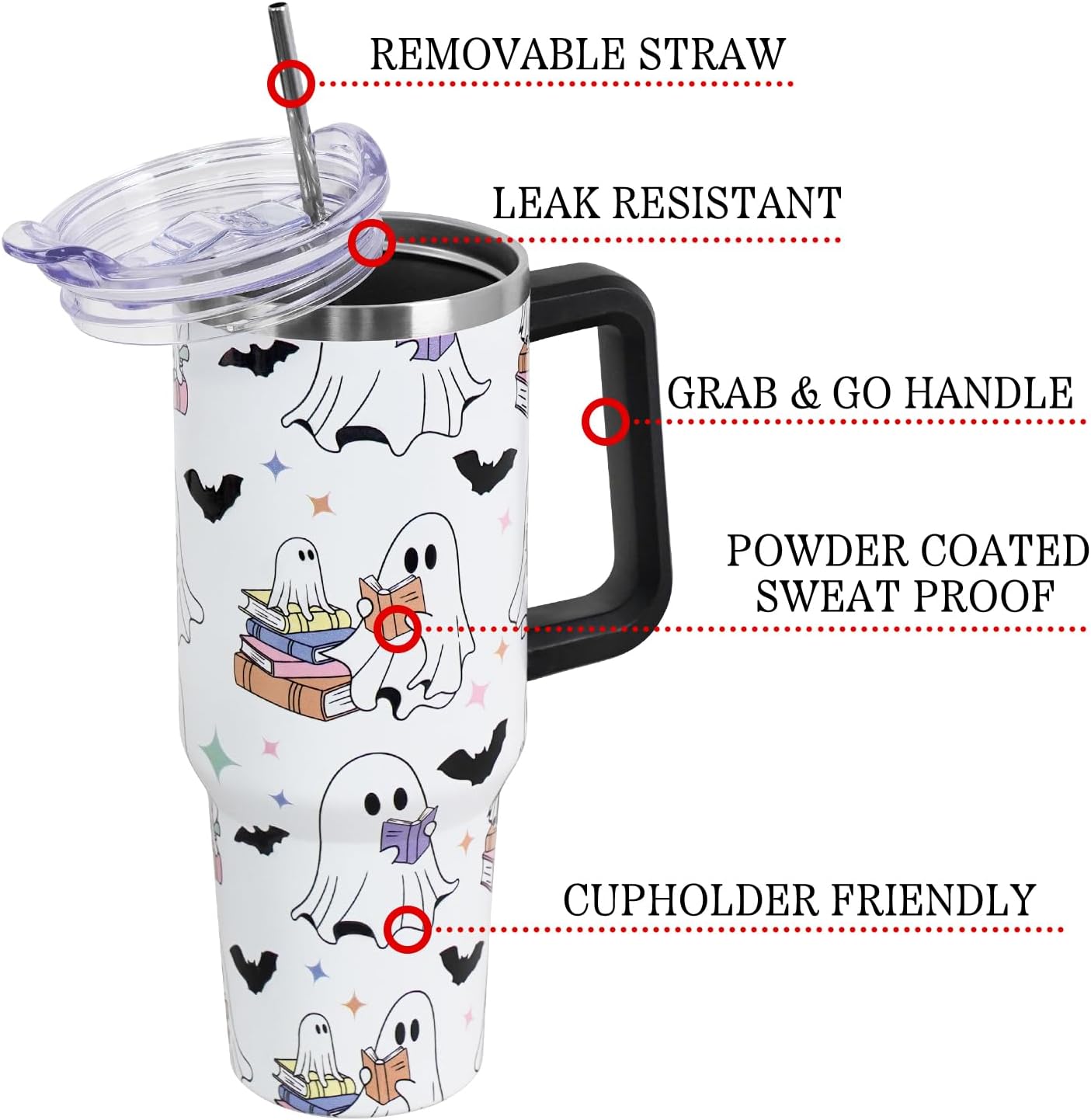 Floral Lemon Tumbler with Handle and Straw Lid 40 oz,Cute Spring Summer Gift for Women Men Friends Boho Flowers Vacuum Insulated Leak Proof Stainless Steel Coffee Cup Mug