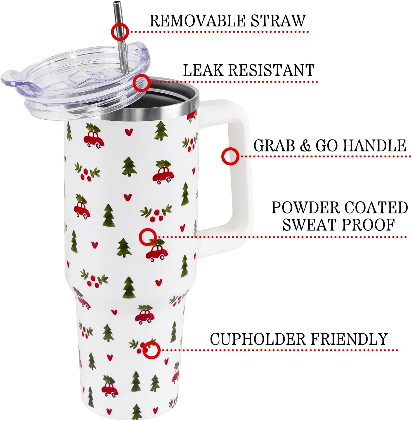 Floral Lemon Tumbler with Handle and Straw Lid 40 oz,Cute Spring Summer Gift for Women Men Friends Boho Flowers Vacuum Insulated Leak Proof Stainless Steel Coffee Cup Mug