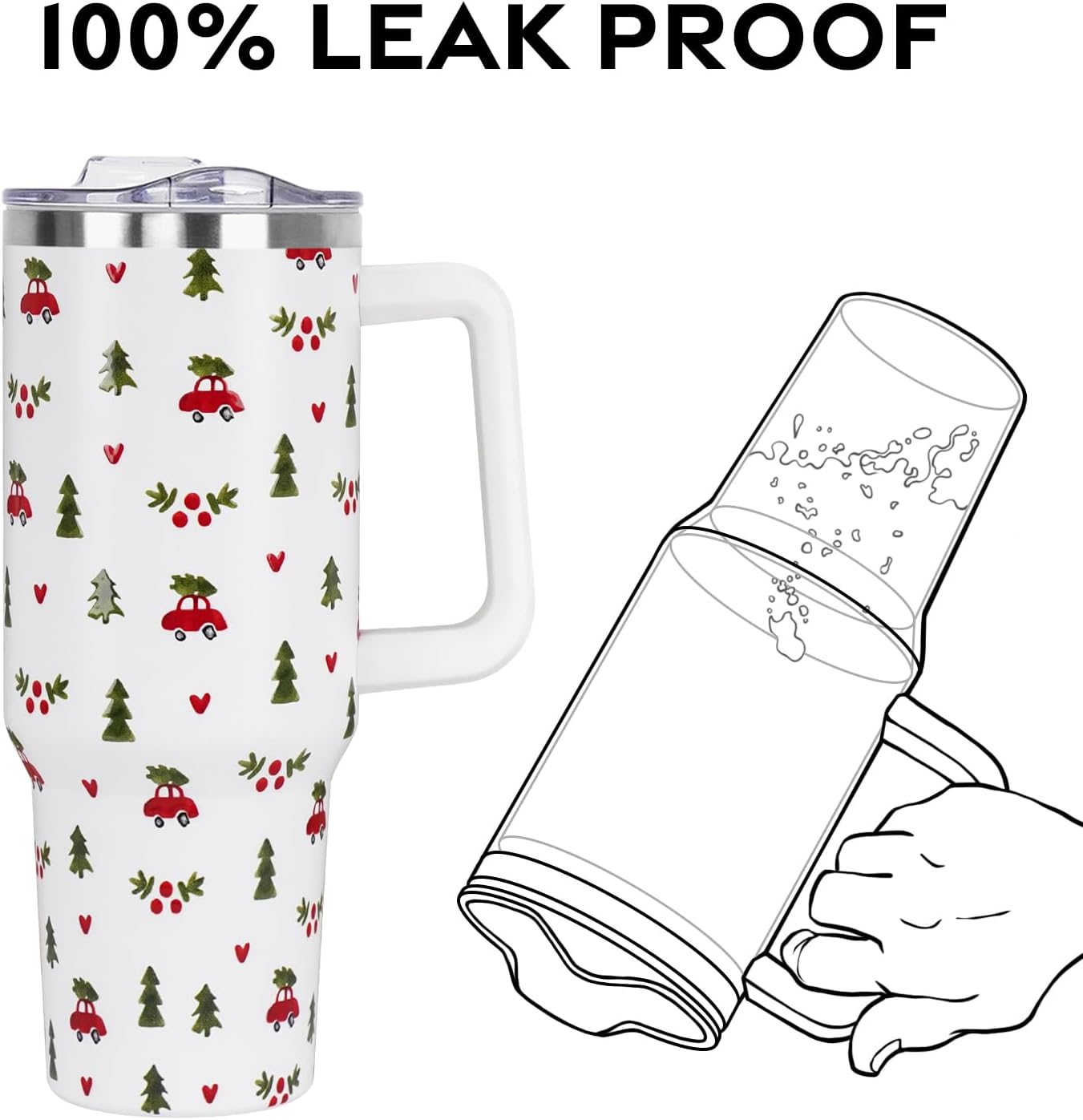 Floral Lemon Tumbler with Handle and Straw Lid 40 oz,Cute Spring Summer Gift for Women Men Friends Boho Flowers Vacuum Insulated Leak Proof Stainless Steel Coffee Cup Mug