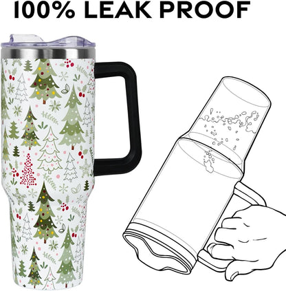 Floral Lemon Tumbler with Handle and Straw Lid 40 oz,Cute Spring Summer Gift for Women Men Friends Boho Flowers Vacuum Insulated Leak Proof Stainless Steel Coffee Cup Mug