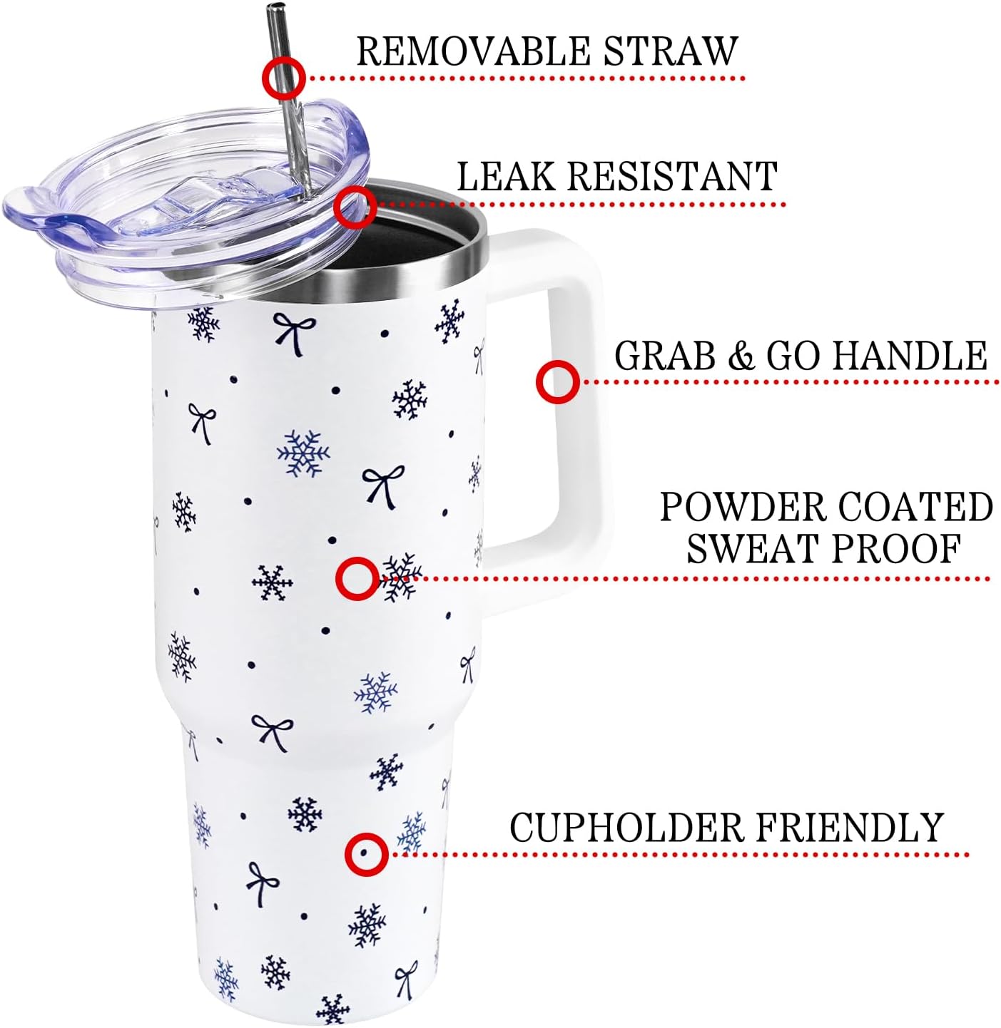 Floral Lemon Tumbler with Handle and Straw Lid 40 oz,Cute Spring Summer Gift for Women Men Friends Boho Flowers Vacuum Insulated Leak Proof Stainless Steel Coffee Cup Mug