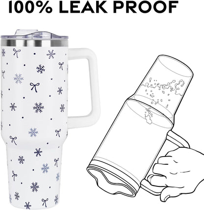 Floral Lemon Tumbler with Handle and Straw Lid 40 oz,Cute Spring Summer Gift for Women Men Friends Boho Flowers Vacuum Insulated Leak Proof Stainless Steel Coffee Cup Mug