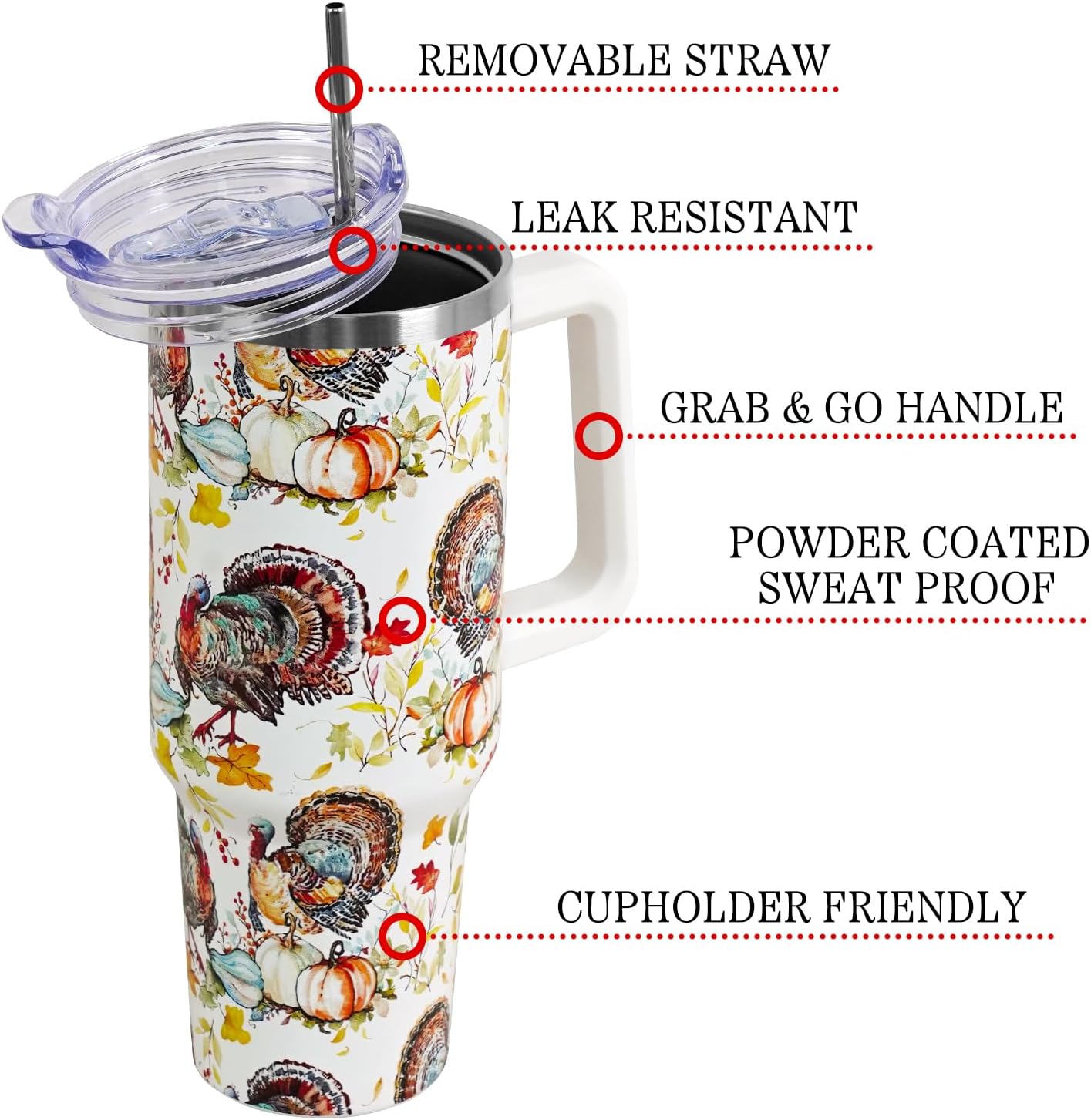 Floral Lemon Tumbler with Handle and Straw Lid 40 oz,Cute Spring Summer Gift for Women Men Friends Boho Flowers Vacuum Insulated Leak Proof Stainless Steel Coffee Cup Mug