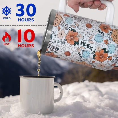 Floral Lemon Tumbler with Handle and Straw Lid 40 oz,Cute Spring Summer Gift for Women Men Friends Boho Flowers Vacuum Insulated Leak Proof Stainless Steel Coffee Cup Mug