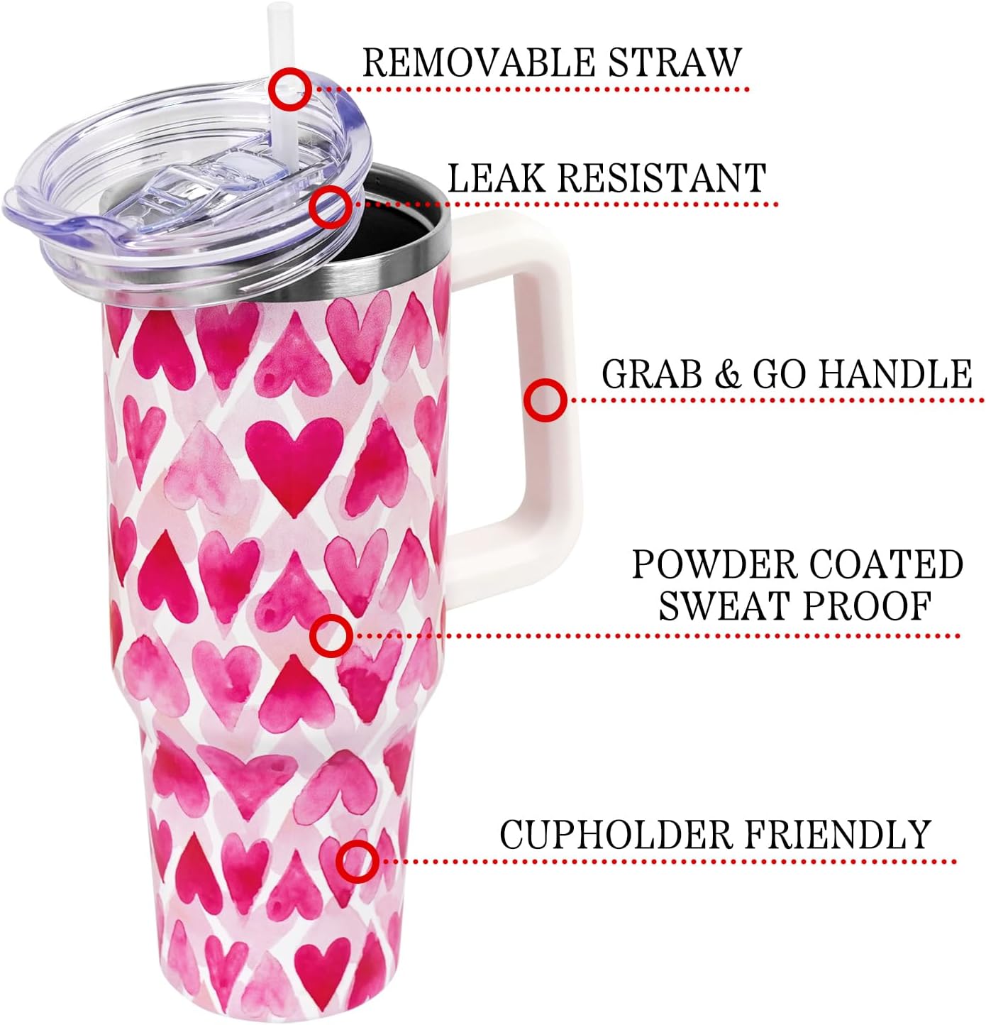 Floral Lemon Tumbler with Handle and Straw Lid 40 oz,Cute Spring Summer Gift for Women Men Friends Boho Flowers Vacuum Insulated Leak Proof Stainless Steel Coffee Cup Mug