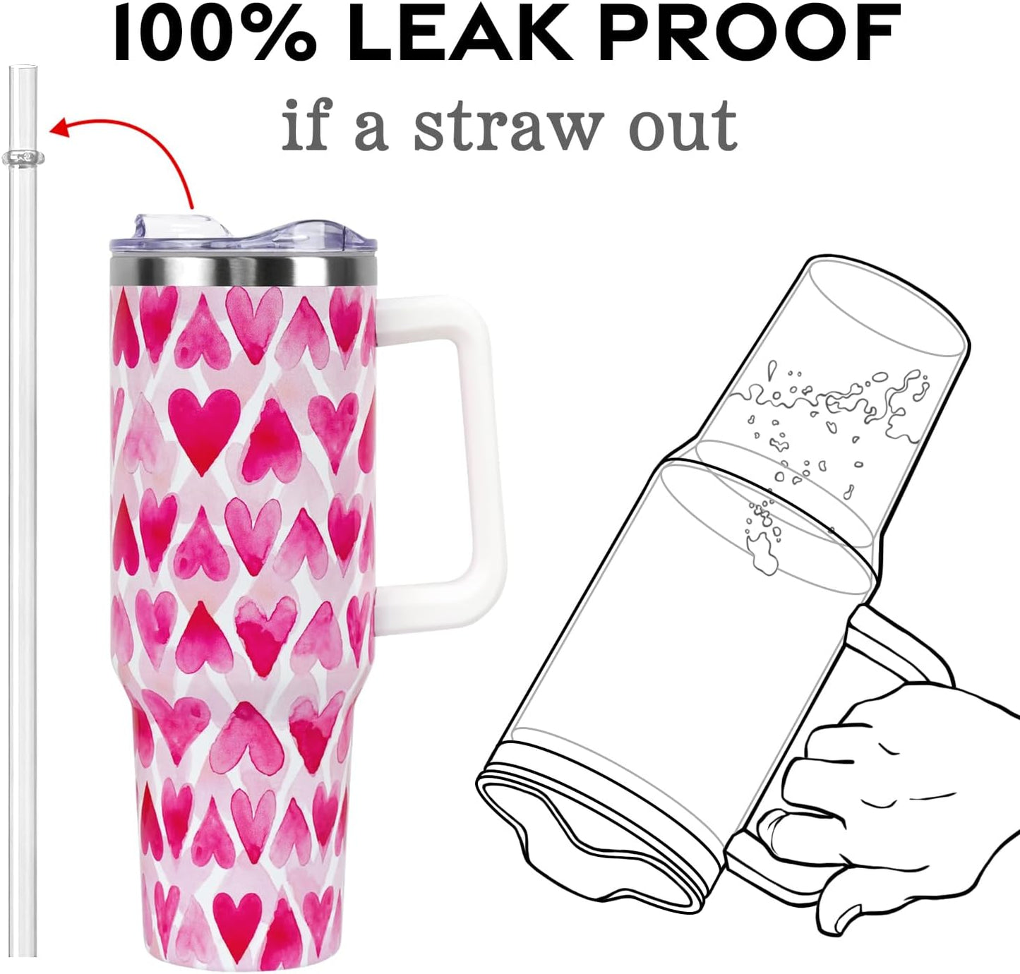 Floral Lemon Tumbler with Handle and Straw Lid 40 oz,Cute Spring Summer Gift for Women Men Friends Boho Flowers Vacuum Insulated Leak Proof Stainless Steel Coffee Cup Mug