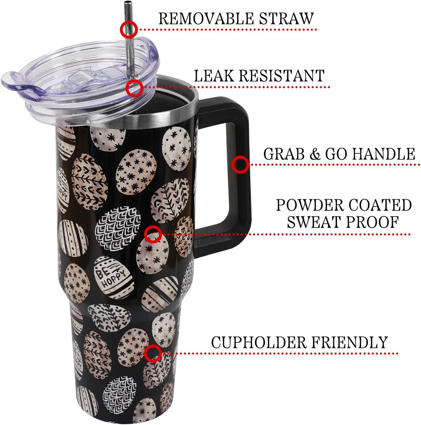 Floral Lemon Tumbler with Handle and Straw Lid 40 oz,Cute Spring Summer Gift for Women Men Friends Boho Flowers Vacuum Insulated Leak Proof Stainless Steel Coffee Cup Mug