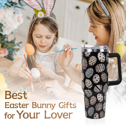 Floral Lemon Tumbler with Handle and Straw Lid 40 oz,Cute Spring Summer Gift for Women Men Friends Boho Flowers Vacuum Insulated Leak Proof Stainless Steel Coffee Cup Mug