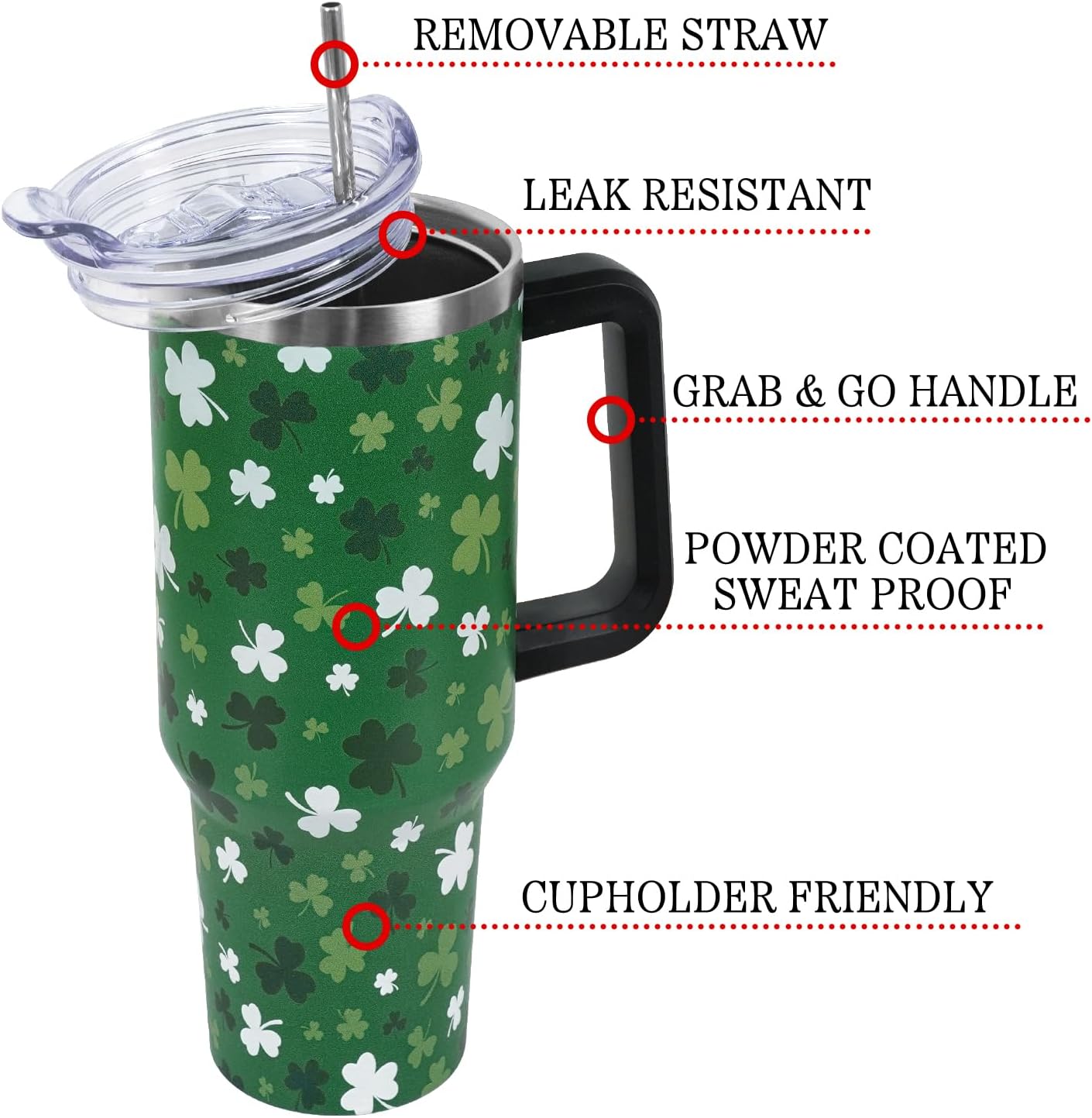 Floral Lemon Tumbler with Handle and Straw Lid 40 oz,Cute Spring Summer Gift for Women Men Friends Boho Flowers Vacuum Insulated Leak Proof Stainless Steel Coffee Cup Mug