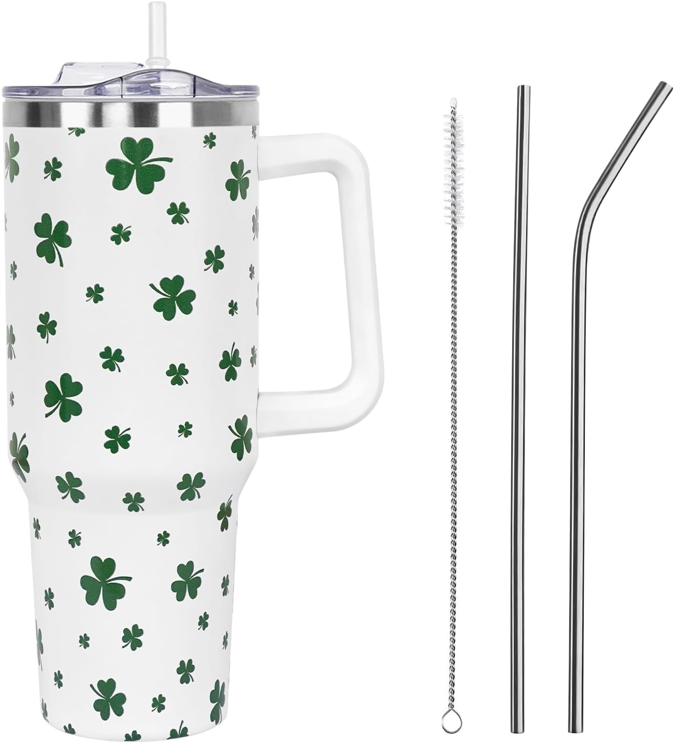 Floral Lemon Tumbler with Handle and Straw Lid 40 oz,Cute Spring Summer Gift for Women Men Friends Boho Flowers Vacuum Insulated Leak Proof Stainless Steel Coffee Cup Mug