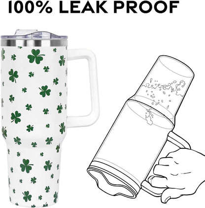 Floral Lemon Tumbler with Handle and Straw Lid 40 oz,Cute Spring Summer Gift for Women Men Friends Boho Flowers Vacuum Insulated Leak Proof Stainless Steel Coffee Cup Mug