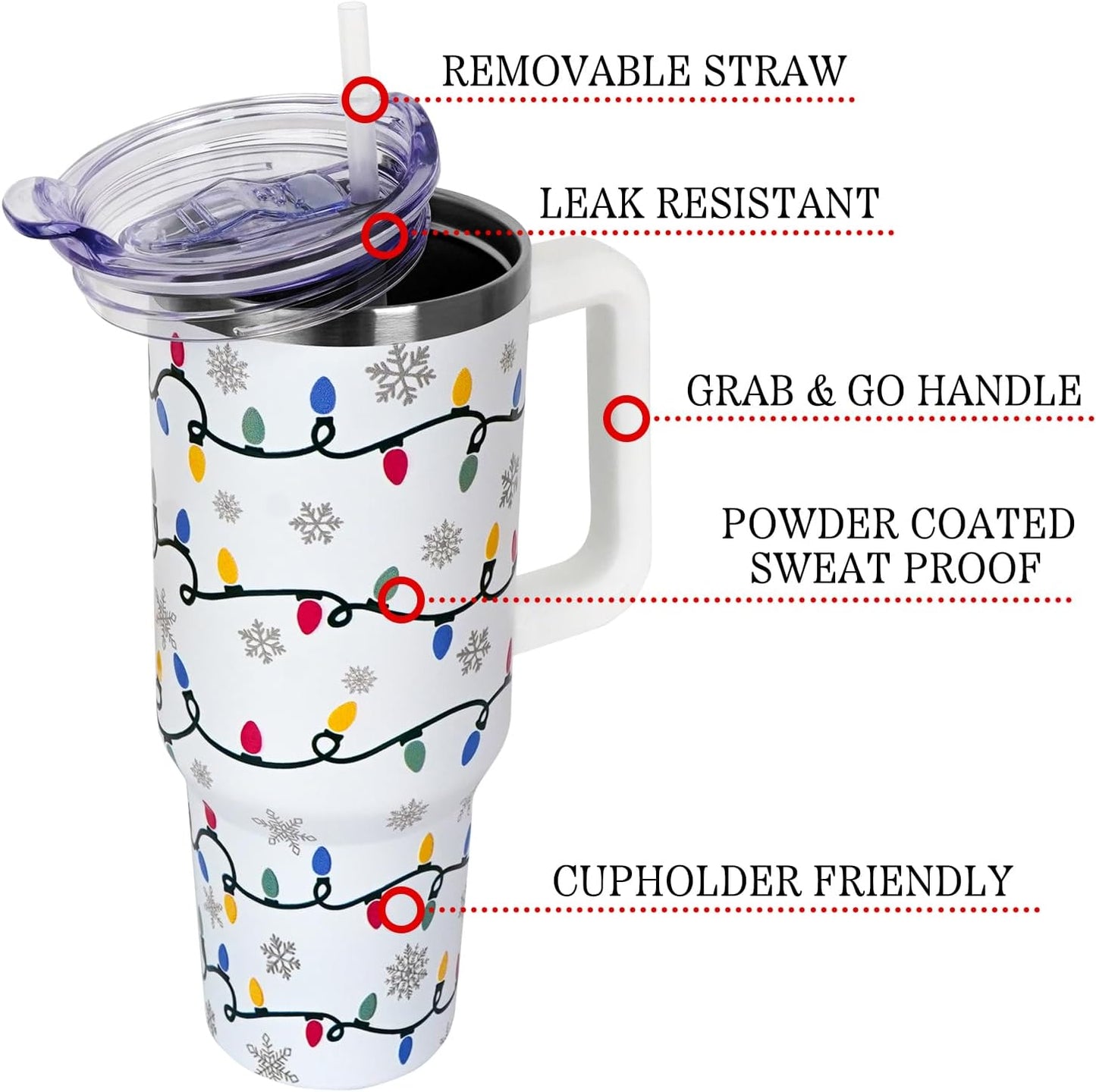 Floral Lemon Tumbler with Handle and Straw Lid 40 oz,Cute Spring Summer Gift for Women Men Friends Boho Flowers Vacuum Insulated Leak Proof Stainless Steel Coffee Cup Mug