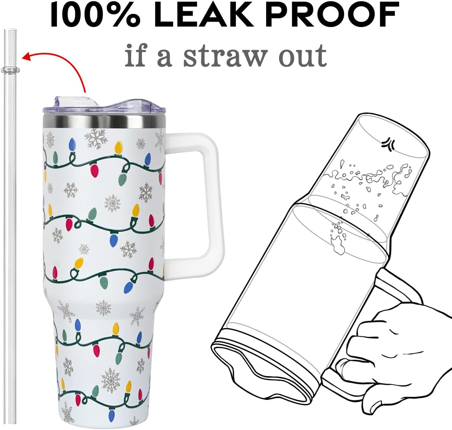 Floral Lemon Tumbler with Handle and Straw Lid 40 oz,Cute Spring Summer Gift for Women Men Friends Boho Flowers Vacuum Insulated Leak Proof Stainless Steel Coffee Cup Mug