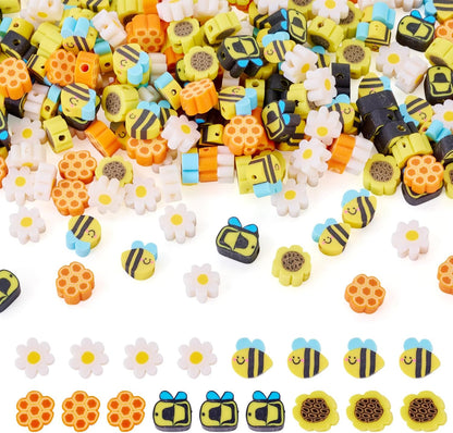 200Pcs Bee Flower Polymer Clay Beads Handmade Polymer Clay Beads for Bracelet Making kit Yellow Flat Round Disc Heishi Spacer Bead for Jewelry Making Necklace Earrings Supplies