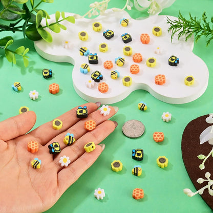 200Pcs Bee Flower Polymer Clay Beads Handmade Polymer Clay Beads for Bracelet Making kit Yellow Flat Round Disc Heishi Spacer Bead for Jewelry Making Necklace Earrings Supplies