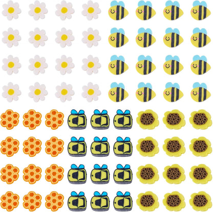 200Pcs Bee Flower Polymer Clay Beads Handmade Polymer Clay Beads for Bracelet Making kit Yellow Flat Round Disc Heishi Spacer Bead for Jewelry Making Necklace Earrings Supplies