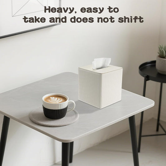 2 Pack Premium PU Leather Tissue Box Cover Set, Magnetic Closure Square Tissue Holder Bulk for Home & Office - Modern Desk & Bathroom Decor, Milky Yellow
