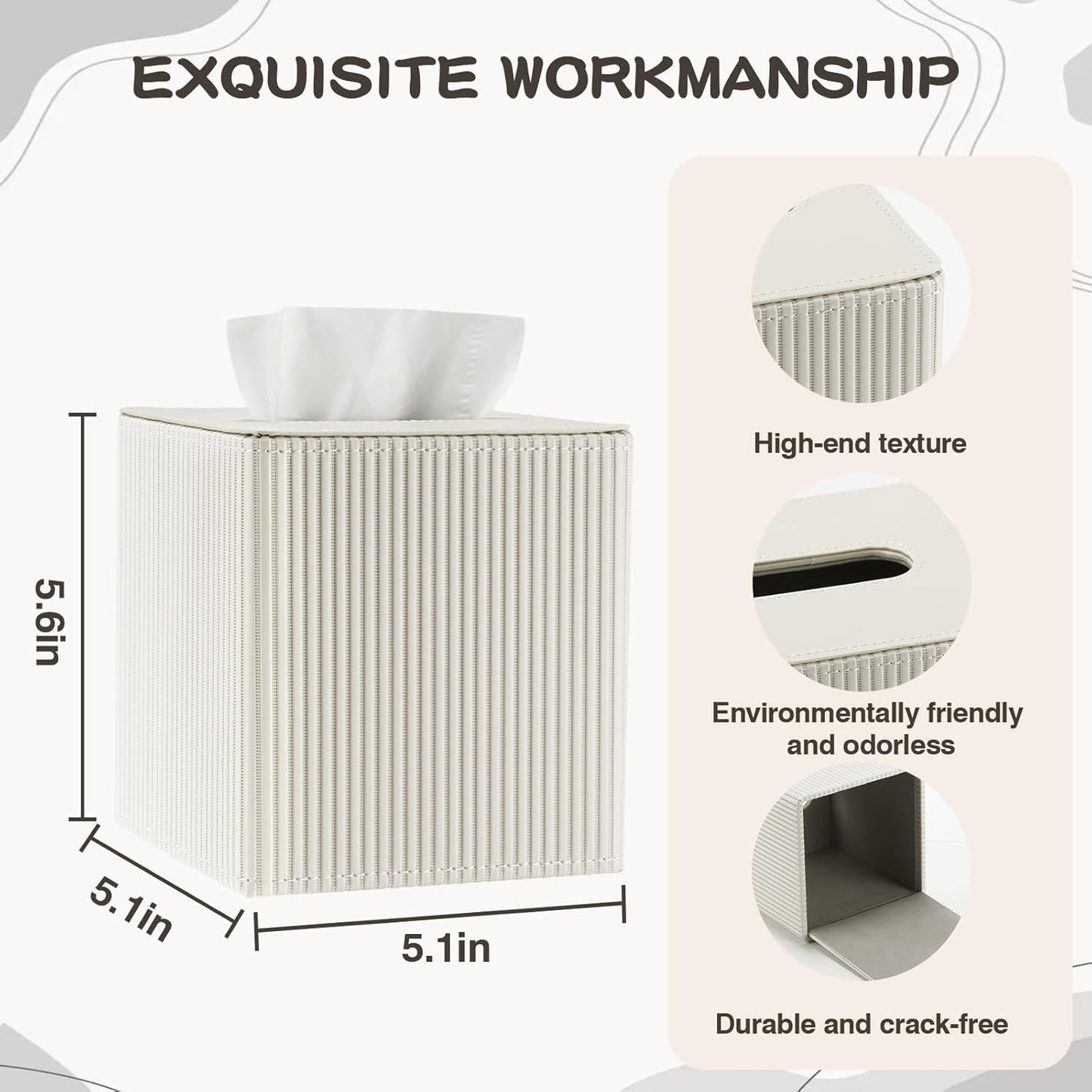 2 Pack Premium PU Leather Tissue Box Cover Set, Magnetic Closure Square Tissue Holder Bulk for Home & Office - Modern Desk & Bathroom Decor, Milky Yellow