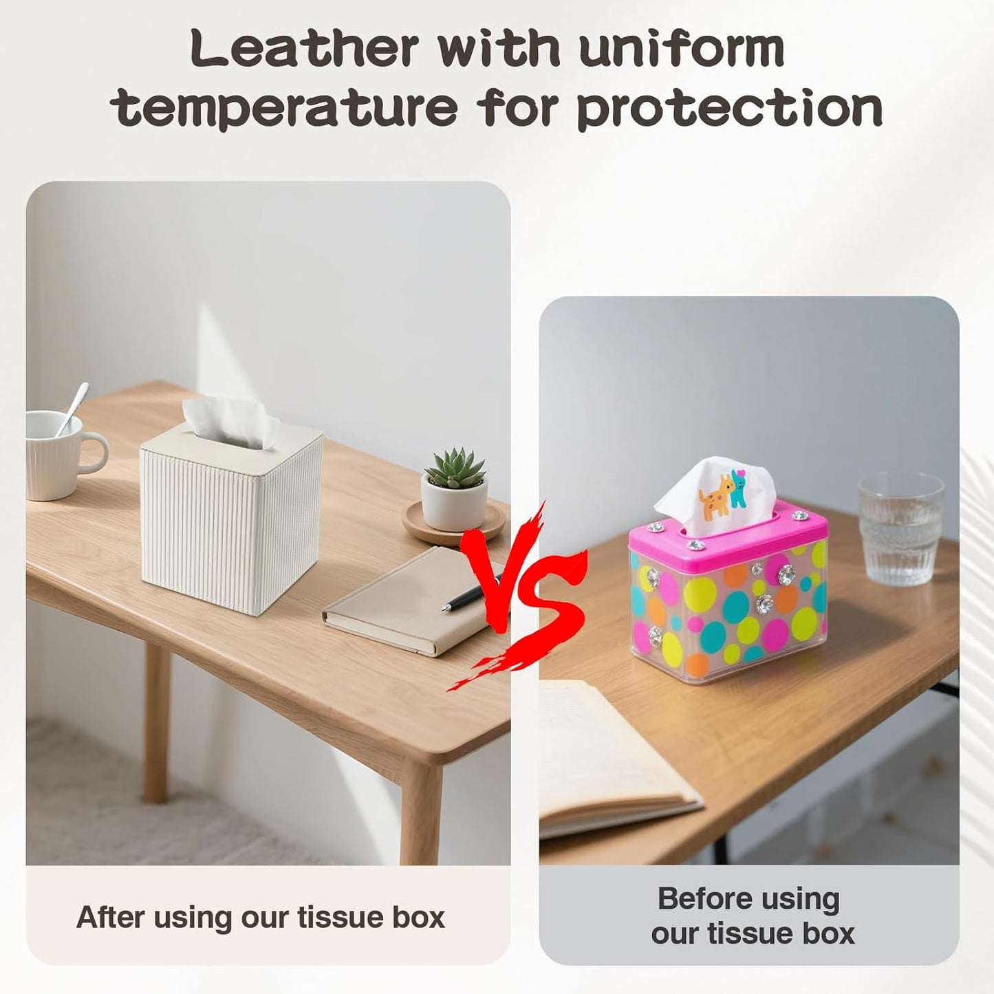 2 Pack Premium PU Leather Tissue Box Cover Set, Magnetic Closure Square Tissue Holder Bulk for Home & Office - Modern Desk & Bathroom Decor, Milky Yellow