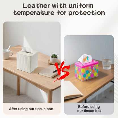 2 Pack Premium PU Leather Tissue Box Cover Set, Magnetic Closure Square Tissue Holder Bulk for Home & Office - Modern Desk & Bathroom Decor, Milky Yellow