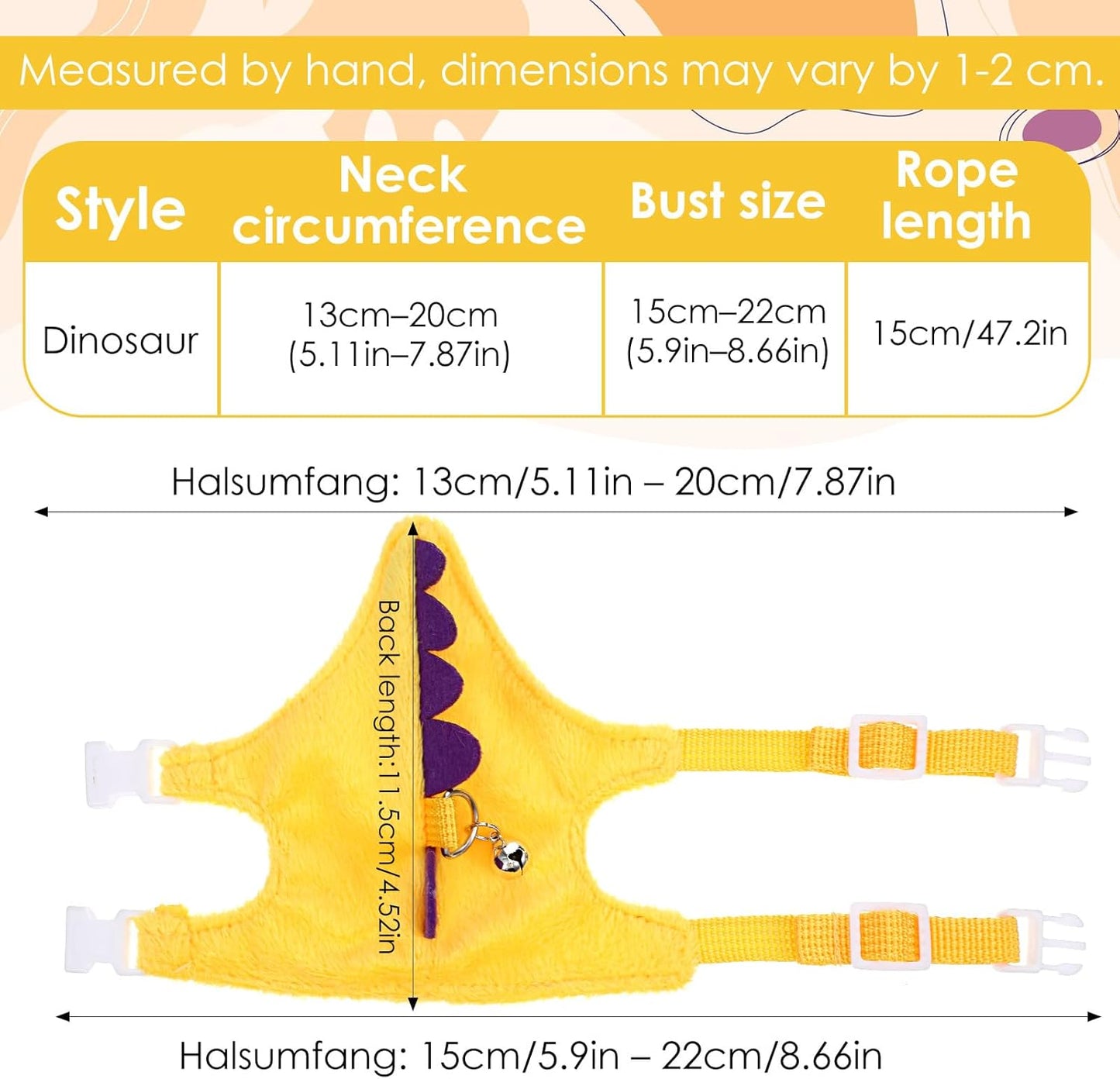 Ferret Harness and Leash Set Small Animals Vest Harness with Safe Bell Dinosaur Shaped Leash Set for Baby Rabbit Guinea Pig Teacup Chihuahua Mouse and Other Small Pet (Yellow)