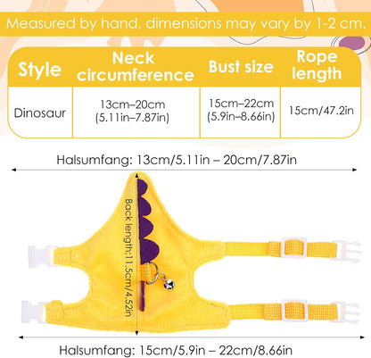 Ferret Harness and Leash Set Small Animals Vest Harness with Safe Bell Dinosaur Shaped Leash Set for Baby Rabbit Guinea Pig Teacup Chihuahua Mouse and Other Small Pet (Yellow)